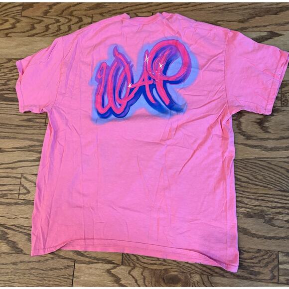 Megan Thee Stallion & Cardi B T Shirt WAP Graffiti Airbrushed Pink Hip Hop XL - Picture 2 of 6